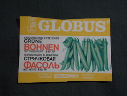 Konzerv befőtt címke,Magyar konzervgyár,GLOBUS,zöldbab konzerv,
