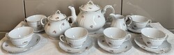 Zsolnay porcelán virágmintás arany tollazott teáskészlet
