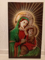 Ritka Szovjet Kori Népi Ikon, fémlemezre festett Madonna Gyermekkel,48 cm magas