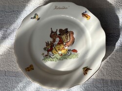 Csehszlovák gyerek tányér mókus, maci, madár, gitár