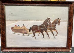 Tél a pusztán Olajfestmény