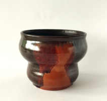 Régi retro - szép föld színekkel - mázas kerámia kaspó virágtartó mid century