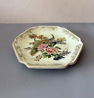 Vintage hatszögletű Páva motívumos japán porcelán tányér