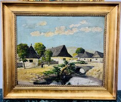 Falusi jelenet Olajfestmény