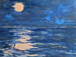 Holdfényes éj a tavon (tempera festmény)
