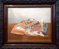 Still Life with Books. Kiss Ernő's revolutionary still life painted in 1957. Comes with a certificate of authenticity.
