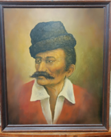 Bajuszos fèrfi hagyományos viseletben, olaj farost.