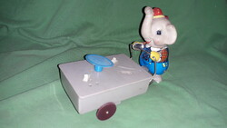 Antik Lemezáru fém lemezjáték gumifejű elefánt fagylaltoskocsival 8 x 15 x 13 cm a képek szerint