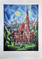 Vinkó Leó - Szilágyi Dezső téri templom 42 x 30 cm computer print, merített papír