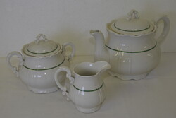 Zsolnay zöld szegélyes porcelán kiöntők, cukortartó A313