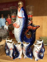 Röviditalos, retró, régi, szovjet hall formájú kiöntő + 6 pohár