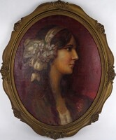 1V423 Régi női portré olaj festmény