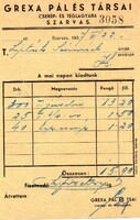 Régi számla, jegyzék: Grexa Pál és Társai, cserép- és téglagyár, Szarvas.