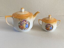 ROMANTIKUS, ANTIK DRASCHE PORCELÁN TEÁS KANNA ÉS CUKORTARTÓ EGYÜTT