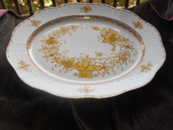 Hatalmas tálaló tál 40 cm X 30 cm ritka Herendi Fleurs Des Indes FJ,Sárga Indiai Kosaras