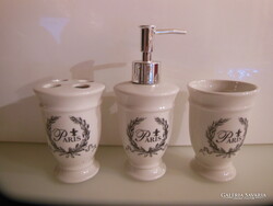 FÜRDŐSZOBA SZETT - ÚJ - 3 db - os - ALKUKÉPES - PORCELÁN - SZAPPAN ADAGOLÓ - 18 x 7 cm -  - NÉMET
