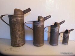 OLAJOSKANNA - 4 db - ALKUKÉPES - ANTIK - BÁDOG - 2 -1 - 0,5 - 1/8 liter - SZÉP ÁLLAPOT