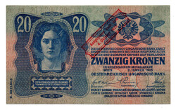 20 Korona Bankjegy 1913 II. kiadás Ausgegeben nach dem 4. Oktober 1920 bélyegzés