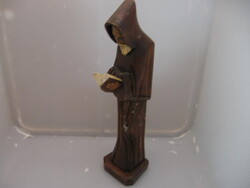 Vintage Wooden Carved Praying Monk, Friar