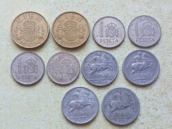 Spanyolország 10 db különböző érme, 10 Centimos, 1 és 100 Pesetas. 1941-1989.