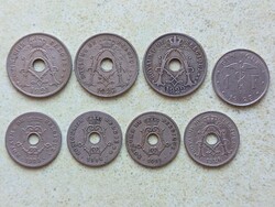 Belgium 8 db különböző érme. Flamand és Francia. 10,25 Centimes, 1 Franc, frank. 1904-1926.