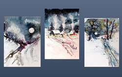 Wintertime collection II -  watercolor painting -Télidő kollekció II - akvarell festmény