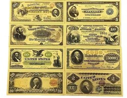 ÚJ! USA 1861-69 8 db 24kr. arannyal bevont plasztik bankjegy.