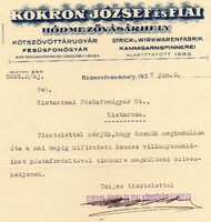 Régi levél: Kokron József és Fiai, Hódmezővásárhely.