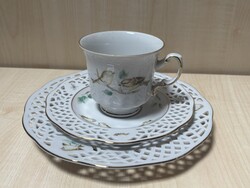 Burg Lindau madaras, virágos porcelán reggelizőszett