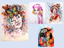 Girls collection -  watercolor painting - Lányok kollekció - akvarell festmény