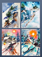 Wintertime collection -  watercolor painting -Télidő kollekció - akvarell festmény