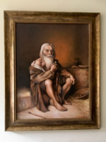 Krasznai Barbara: Öreg cigány (Olajfestmény)