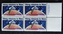 USA1356nsz / USA 1978 Viking küldetések a Marsra bélyeg postatiszta négyestömb ívszéli feliratos