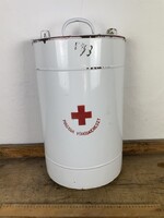 -AV528- Régi Zománcos Zománcozott Fertőtlenítő Edény Tartály Magyar Vöröskereszt