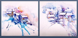 Winter village collection -  watercolor painting -Téli falu kollekció - akvarell festmény