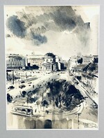 Gebhardt Béla (1901-1990): “Warszawa”akvarell, papír, jelzett, paszpartuban. 1955. Munkácsy