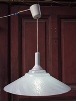 Formás vastag üveg mennyezeti konyhai függesztett lámpa 46x12cm+függesztő 45cm csíkos fröcskölt mint