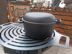 Új 2 az 1 ben Öntöttvas lábos + Serpenyő tepsi sütő Kamadó kemence smoker vas edény