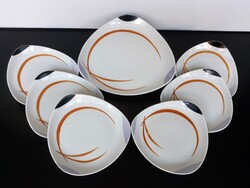 Retro Hollóházi modern mintás háromszög alakú süteményes, szendvicses készlet