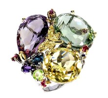 56 os Valodi 42Ct Ametrin Citrin zöld Ametiszt 925 Ezust Gyuru