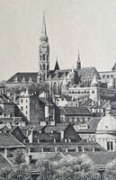Molnár Gabriella: Várhegy (rézkarc) Budai Várnegyed, Mátyás-templom - Budapest I. kerület