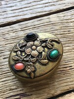 Vintage Copper Chest with Coral, Malachite, and Onyx Stones