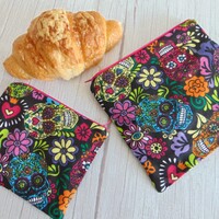 Újratasak szett (2 db/cs) / színes cukorkoponya mintás