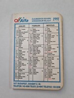 ALFA ÉLELMISZER ÉS VEGYI ÁRU KERESKEDELMI VÁLLALAT 1991. évi kártyanaptár