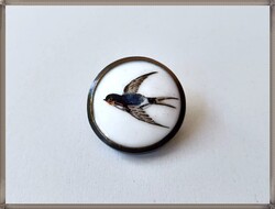 Antik, kézzel festett, fecske mintás bronz-porcelán gomb 3.