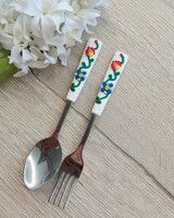 Magyaros virágos teáskanál és desszertes villa szett