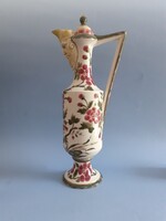 Zsolnay nagyméretű faunfejes karaffa, 33 cm magas