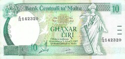 10 lira liri 1989 Málta Ritka Gyönyörű