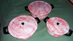 Régi LEMEZÁRUGYÁR baba konyhás fazék lábas szett fedővel EGYBEN méretek és állapot a képek szerint