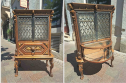 Antique Combined TV and Bar Cabinet with Rotating Element and Figurative Wrought Iron Doors